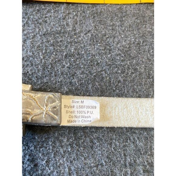 Silver Faux Leather Studded Belt with Rhinestones - Picture 12 of 12